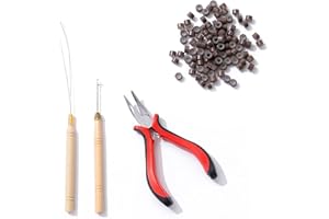 SWY HAIR Hair Extensions Tools Kit with 200pcs Silicone Nano Beads Links,Professional Tools Hair Extension Pliers and Loop Threader for Extending Hair Wearing Feather Accessories Barber or Diy (Brown)