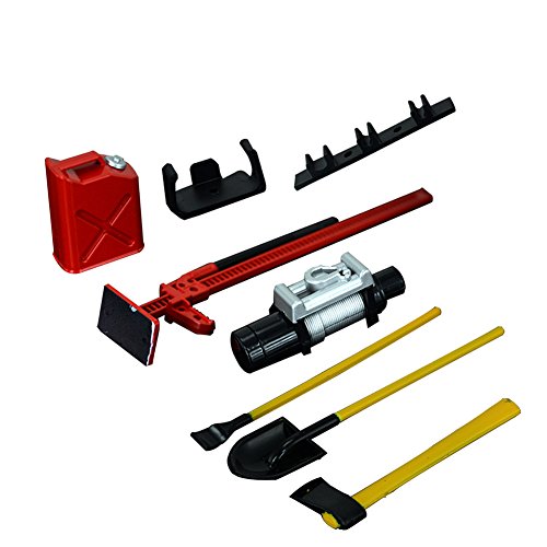Meijunter 1/10 Scale Simulation Fuel Tank Axe Spade Shovel Jack Set for SCX10 D90 Crawler