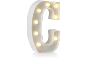 ANSO Letrero LED de letras y números del alfabeto, lámpara decorativa para el hogar, fiesta de cumpleaños, eventos, luces nocturnas, 22 cm (C)