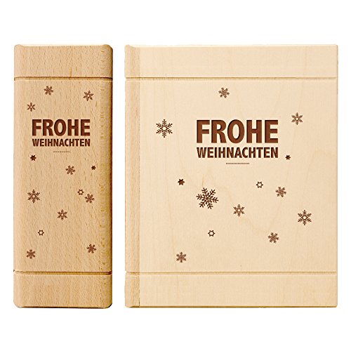 Spardose Buch aus Holz mit festlicher Gravur – [Motiv Schneeflocken] – Standard-Variante – Sparbüchse – Weihnachtsgeschenke – Geschenke zu Weihnachten – Verpackung für Geldgeschenke - 2