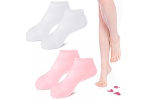 MIKIHAT 2 Paar Feuchtigkeitsspendende Socken Silikon Feuchtigkeitssocken, Anti-Rutsch Fuß Spa Gel Socken Fußpflege, Weiche Moisturizing Silikonsocken für Füße, Gelsocken für Trockene Rissige Füße (Weiß+Rosa)