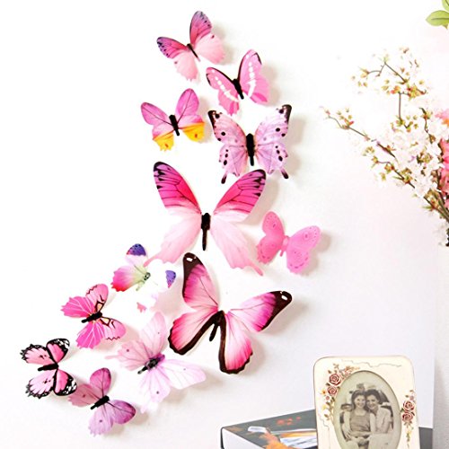 Preisvergleich Produktbild sunnymi Mode Weihnachten 12pcs 3D Schmetterling Anzüge Aufkleber Wandaufkleber Home Decorations Rainbow / Hochzeitsgeburtstag Jubiläumsverlobung Neue Babyabstufung (Rosa)