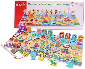 Toyshine 6 in 1 Kids Wooden Puzzle Sorting Learning Board Toys | Numbers, Fruits, Animals, Buildings, and People | Preschool Education Montessori Toys for 3-5 Year Toddlers