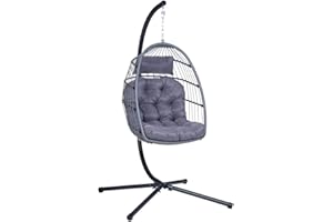 Hortan Poltrona Sospesa A Dondolo Con Cuscino Trapuntato, Struttura A Nido Pensile In Acciaio e Poggiatesta Imbottito, Per Arredo Esterno, Interno, Giardino e Terrazzo