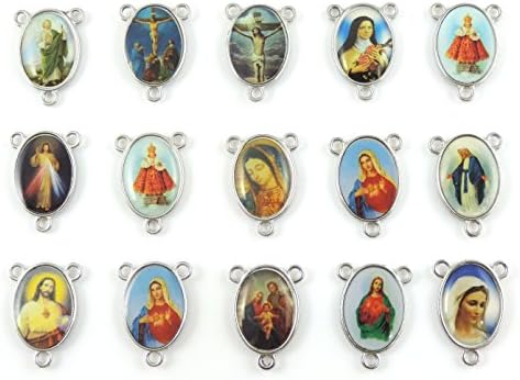 30pcs Mix Picture Cross Jesus Enamel Our Lady Miraculous Medal Floral Rosary Centerpiece Alloy Crucifix Cross Pendants Charms