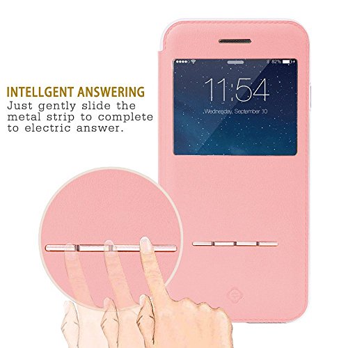 TOTU Touch Series Folio Flip PU Leather Smart View Window Case Cover with Kickstand and [Metal Sensor] for Apple iPhone 6 Plus / iPhone 6S Plus 5.5 inch (Rose gold)