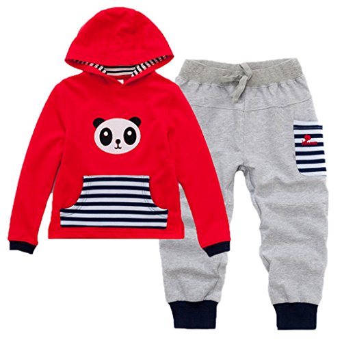 Happy Cherry 2pcs Baby Boy Girl Kids Cartoon Print Stripe Top+pants Casual Fashion Sport Pullover Outfit Clothing Size 100 - Red