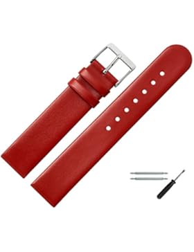 MARBURGER Uhrenarmband 14mm Leder Rot - Rindsleder - Inkl. Zubehör - Ersatzarmband, Schließe Silber - 7611440000120