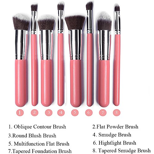 Annengjin®8PCS Makeup Brushes Professional Cosmetics Make up Brush Set Eyeshadow Eyebrow Cosmetics Tools Kit (Pink handle+ Silver tube)