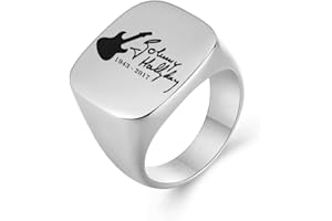 AFSTALR Johnny Hallyday Bague Chevalière Homme Acier Inoxydable Anneau Bague Sceau avec Signature Johnny Le Boss Rock