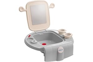 babywalz basics Kinderwaschbecken grau - mit bruchsicherem Spiegel und Ablaufstöpsel - inkl. 2 Zahnputzbechern - leichte Montage - 39(L) x 13(B) x 40(H) cm - ab 12 Monaten