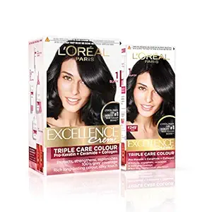 LOreal Paris Excellence Creme Hair Color, 1 Black, 222g (172ml+50ml) - Combo pack of 2