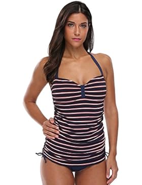 Alove Damen Neckholder Einteiler Mit Streifen Und Rüschen Flacher Bauch One Piece Bademode