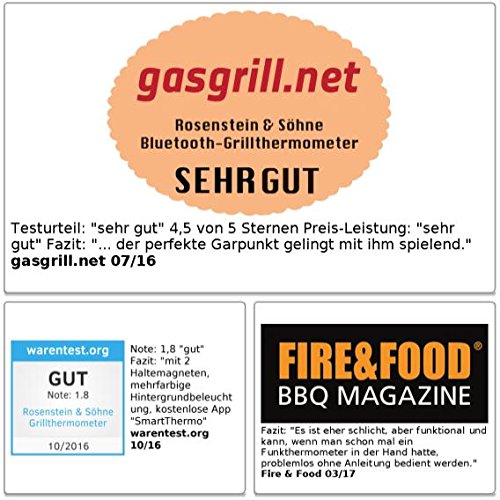 Rosenstein & Söhne Grillthermometer, Bluetooth, App für Android & iOS,2 Temperatur-Fühler - 7