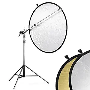SHOPEE Studio Photography Disc Kit with Holder Arm Light Stand and 43-inch 5-in-1 Collapsible Reflector (Gold, Silver, White, Black, Translucent)