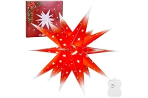 DIAOCARE 58CM Weihnachtsstern Beleuchtet Batterie mit Timer, Herrnhuter Stern Außen, Faltbarer PP Stern Beleuchtet Außen Batterie 3D Leuchtstern zum Dekorieren von Weihnachtsbaum, Hof, Balkon, Garten