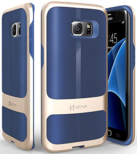 Samsung Galaxy S7 Edge Funda  Vena  vAllure  Bumper Frame  CornerGuard ShockProof   Strong Grip  Hibrido Ultra Delgada La textura de la onda para Samsung Galaxy S7 Edge  Oro   Azul Marino 