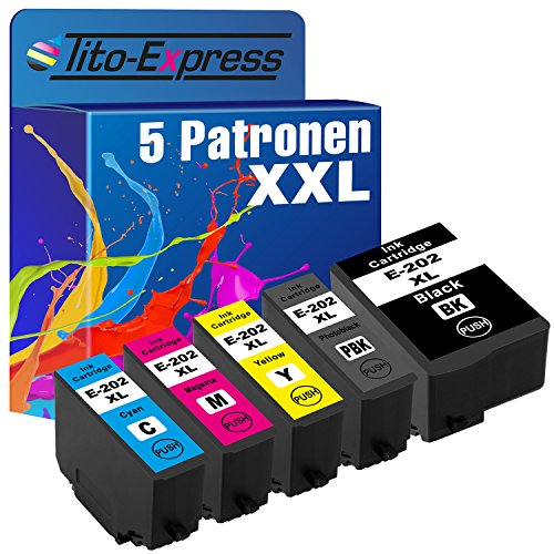 PlatinumSerie Lot de Cartouches d'encre XXL compatibles avec Epson TE-202XL Compatible avec Epson Expression Premium XP-6000 XP-6006 XP-6100 XP-6105 Noir/Cyan/Magenta/Jaune (01) 5er Farbset