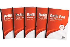 HAMELIN SUMMIT Lined Paper A4 Refill Pad, Ruled and Margin, 400 Page, Pack of 5, White