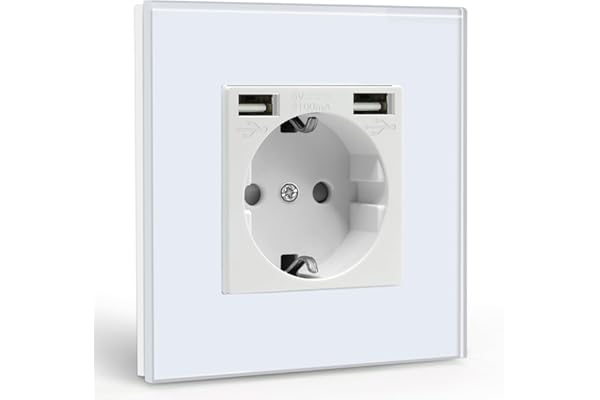 BSEED Enchufe de Pared con 2 Puertos USB(Max 2.1A),Blanco Schuko Enchufe Simple,Toma de Corriente con 2 x Cargadores USB Adecuado para Smartphone MP3 Tablet,para Cocina,Dormitorio