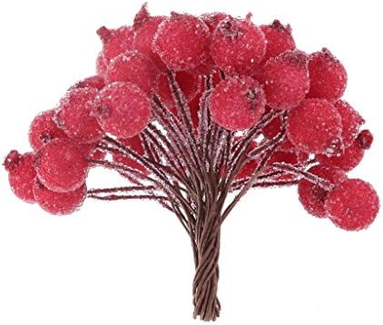 Yyoyo 200pcs Mini Christmas Frosted Fruit Berry Holly Artificial Flower Decor Colors - Red