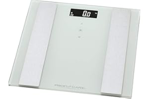 PROFI CARE ProfiCare 8 w 1 szklana waga do analizy, waga osobowa z analizą tkanki tłuszczowej, cyfrowa waga osobowa z automatycznym systemem Step-On, waga osobowa o wysokiej jakości powierzchni ważenia,