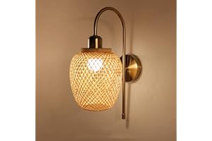 cutecool E27 Rustique Bricolage Applique Murale Lanterne en Osier Naturel Vintage Applique Murale en Rotin Bambou Bar Restaurant Appliques Lampe en Bambou, Marron…