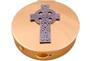 Catholic Gift Shop Bronze Pyx with Celtic Cross & Lourdes Prayer Card