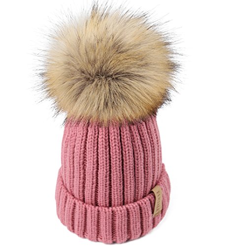 Kids Bobble Hats - Winter Pom Pom Hat Girls - Warm Knitted Beanie Hat (Ages 3-12)