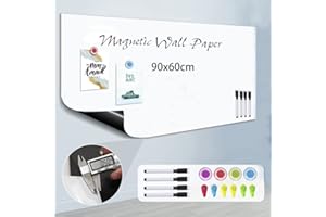 ZHIDIAN Magnetic Whiteboard Sticker 90 x 60 cm (36" x 24") DIY Self-Adhesive Dry Erase Whiteboard Paper for Wall 0.5mm Thick Board Sheets Wallpaper for School/Office/Home with 4 Markers + 4 Magnets