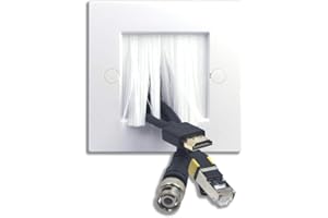 VCE 2 Pack Cable Brush Wall Plate Cable Pass Through Insert for Wires Single Gang Standard UK White Wallplate with White Brushes