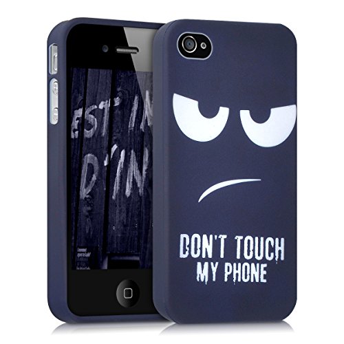kwmobile Funda para Apple iPhone 4   4S - Carcasa de  TPU  para m  vil y dise  o Don t Touch my Phone en  Blanco Azul Oscuro 