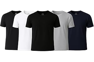 Piano Luce Men’s 5-Pack T-Shirts - Crew Neck, Short Sleeve, Cotton-Polyester Blend, Casual Fit, UK Sizes