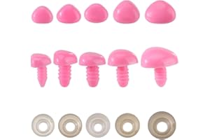 GORGECRAFT 100Pcs 5 Styles Animal Safety Noses Plastic Pink Animals Doll Craft Crochet Dog Teddy Bear Triangle Nose with Washers Dolls Making Supplies for Puppet Plush Stuffed Animals Amigurumi