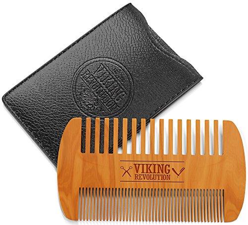 Best Deal Wooden Beard Comb & Case, Dual Action Fine & Coarse Teeth, Perfect for use with Balms and Oils, Top Pocket Comb for Beards & Mustaches by Viking Revolution
