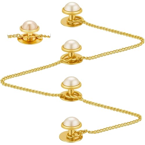 VAMA Fashions Pearl Cufflinks Studs Kurta Buttan with Gold Chain Sherwani Cuff Links Shirt Coat Stud Buttons for Men