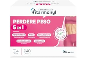 Perdere Peso 5 in 1 - Controllo della Linea - Brucia Grassi - Drenante Forte - Per il Metabolismo e Peso Forma - Con Glucomannano, Guaranà e Tè Verde - Confezione 40 Capsule - Vitarmonyl