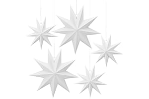 Linkbro 5 Stück Papiersterne weiß, 30 cm x 3 + 45 cm x 2, Faltsterne Weihnachten Papier Weihnachtsdeko, 9 Zacken Weihnachtssterne für Zimmer Fenster