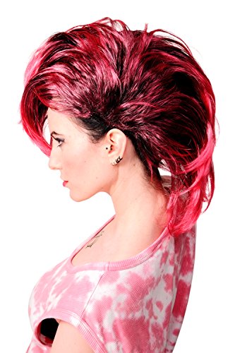 WIG ME UP ® - PW0078-1-P103PC41 Peluca Negra bisoñe Glam Punky Peinado mohicano Negro -Pinky