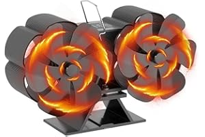 BESTYIJO Ventilator für Kaminofen mit 12 Blättern Kein Strom Erforderlich Wärmebetriebener Ofenventilator mit Thermometer für Kaminofen Ist Weit Verbreitet in Holzöfen, Gasöfen, Pelletöfen