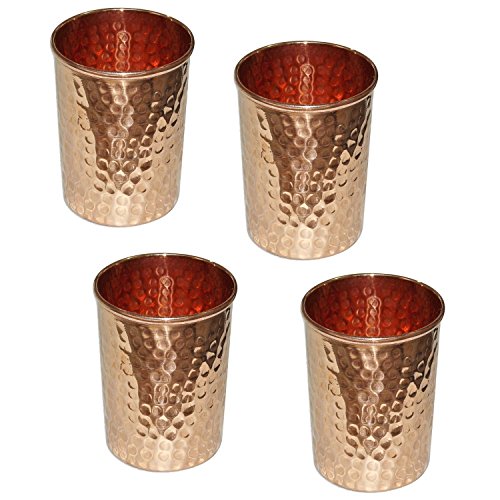 JMD INTERNATIONAL Hammered Handmade pure Copper glass 250 ml each (4)
