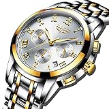 Watch-LUTEM Herren Chronograph Luxus Wasserdichte Armbanduhren Uhr Uhren mit Edelstahlarmband, Business Casual Uhr, Leuchtzeiger, Minuten- und Kalenderanzeige