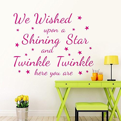 MCHSHOP We wished upon a shining satr twinkle twinkle little star Pink nursery school kid's room Removable DIY Removable Paper Mural Art Wall sticker Home Decals Décor Livingroom bedroom