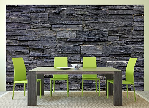 Fototapete Schwarze Steinwand Wand-dekoration – Wandbild Steinmauer Poster-Motiv by GREAT ART (336 x 238 cm) - 9
