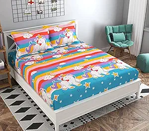 Phourmart4 Kids bedsheet for Double Bed Designer Unicorn bedsheets for Girls Cartoon Printed bedsheet for Kids Made with Pure Microfiber Double Bedsheet with 2 Pillow Covers