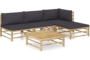 vidaXL Set Divani da Giardino 5 pz con Cuscini Grigio Scuro in Bambù
