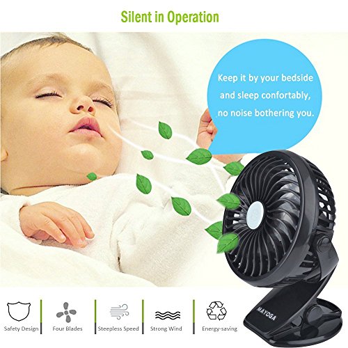 Mayoga F802 Tragbar USB Mini Klammer Fan / Handheld Aufladen Lithium-Ionen-Akku Ventilator – Geräuscharmer 360-Grad-Winkel Einstellen Luftstromsteuer (Schwarz) - 2