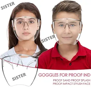 SISTER (PACK OF 2) Clear Face Mask Shield, Kids Full Face Protective Shield Visor, Transparent Visible Mask, Protection Full Face Anti Fog Anti Droplet Dust, Transparent, Adjustable, Reusable