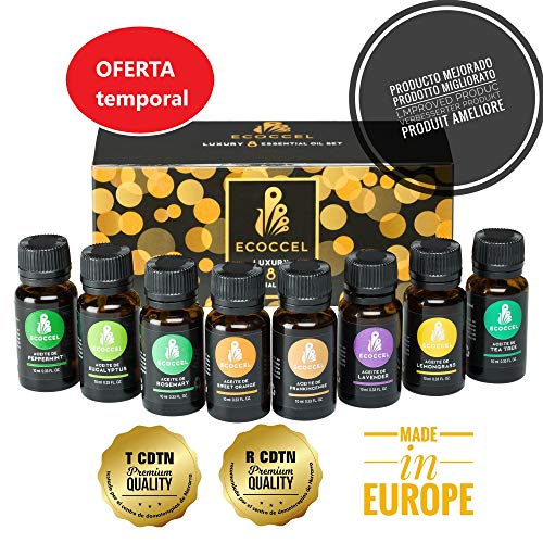 Aceites esenciales naturales, aceite esencial de lavanda, romero, puros 100%, mejores aceites esenciales para belleza, aceites esenciales aromaterapia para el hogar. Pack 8 ecoccel luxury 10 ml.