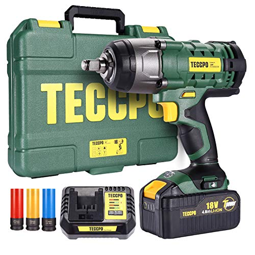 Llave de Impacto, TECCPO 350Nm Atornillador Impacto con 4,0 Ah batería, 3pcs Vasos de Impacto Profundo 17, 19, 21 mm, Mandril de 13 mm, Caja Compacta - TDIW01P Save 20 with Code: NDM89VQR